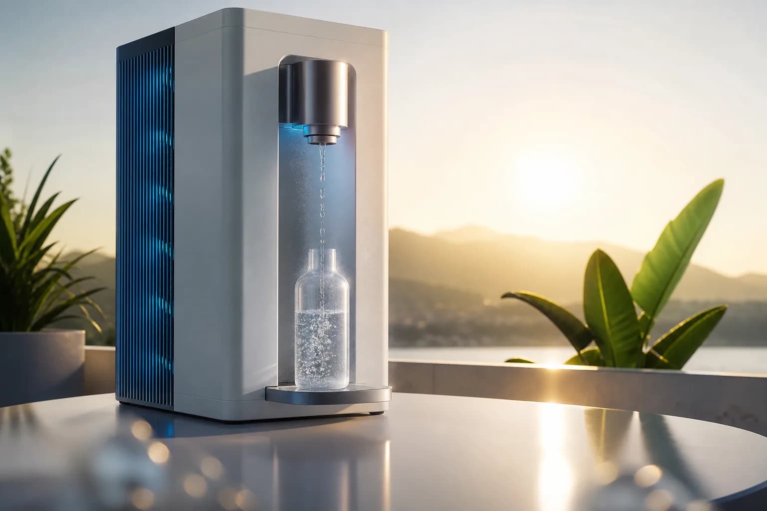 Atmospheric water generator at golden hour